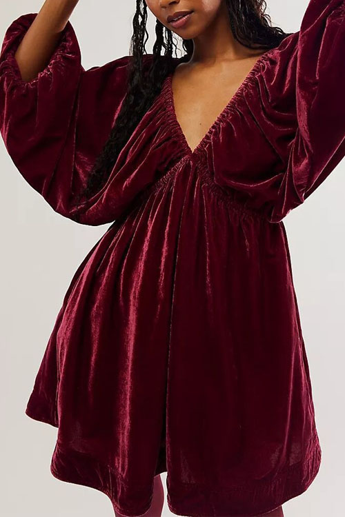 Nonnadress Comfortable Casual Velvet V-Neck Dress