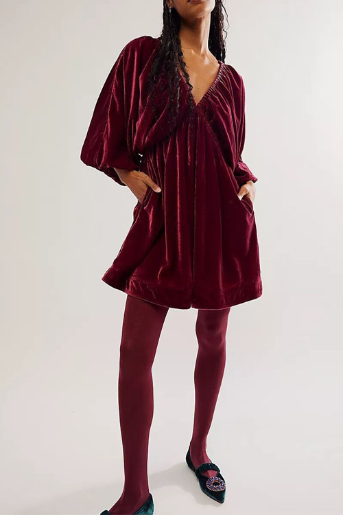 Nonnadress Comfortable Casual Velvet V-Neck Dress