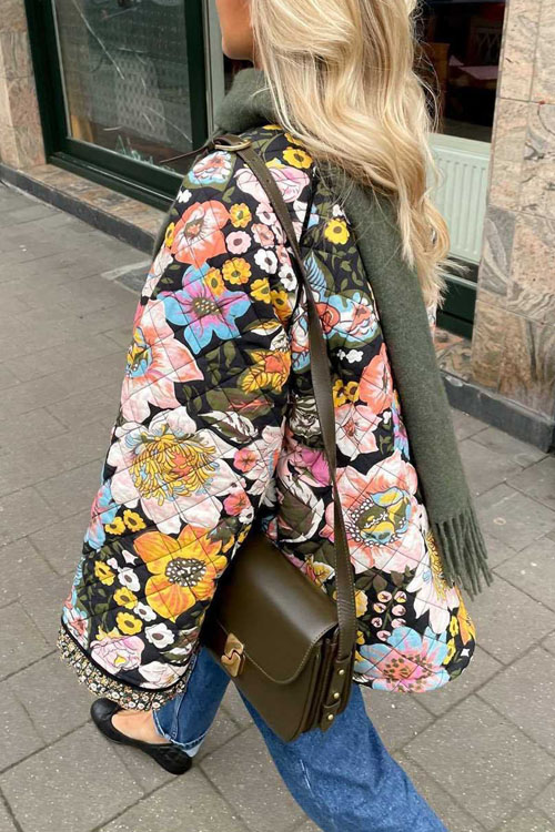 Kathiadress Printed imitation cashmere comfortable casual bell sleeve loose cotton coat