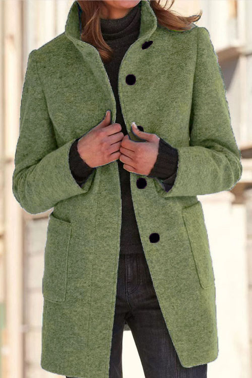 Kathiadress Retro solid color buttoned stand collar woolen jacket