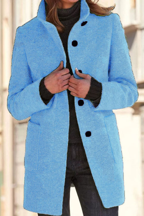 Kathiadress Retro solid color buttoned stand collar woolen jacket