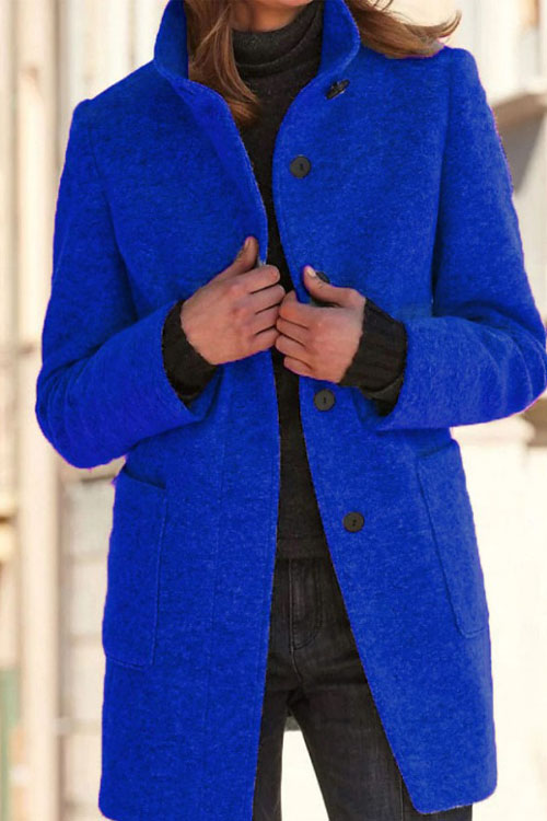 Kathiadress Retro solid color buttoned stand collar woolen jacket