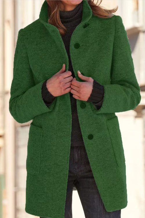 Kathiadress Retro solid color buttoned stand collar woolen jacket