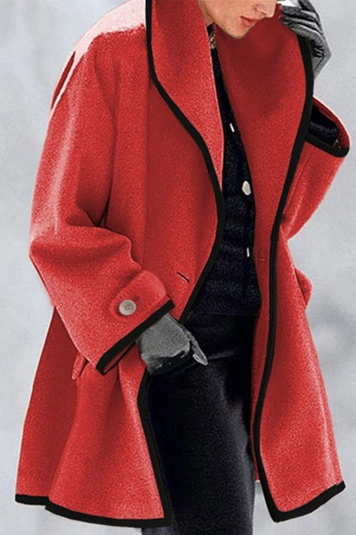 Kathiadress Autumn and winter round neck loose hooded woolen coat