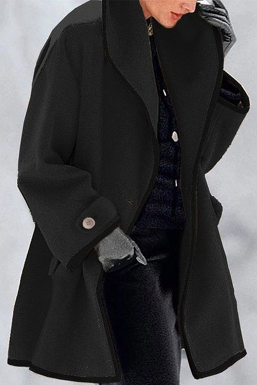 Kathiadress Autumn and winter round neck loose hooded woolen coat