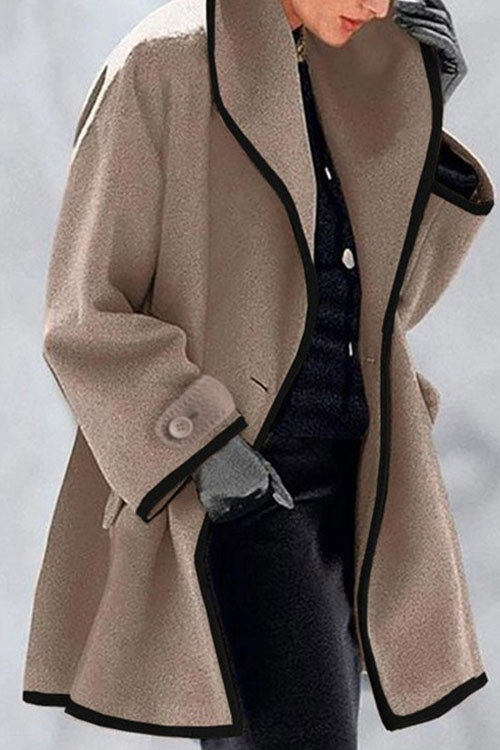 Kathiadress Autumn and winter round neck loose hooded woolen coat