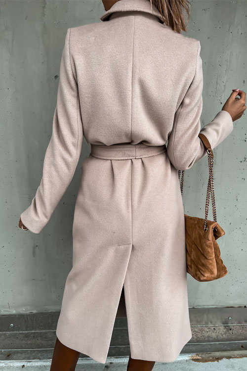 Kathiadress Lapel  woolen simple strappy windbreaker coat