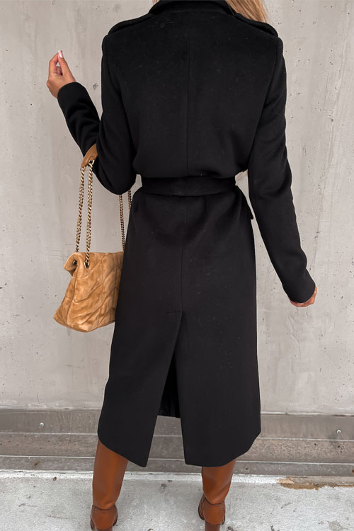 Kathiadress Lapel  woolen simple strappy windbreaker coat