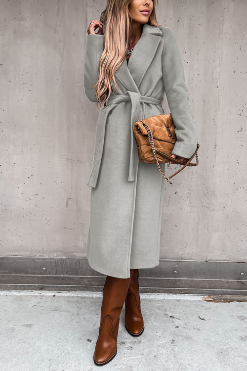 Kathiadress Lapel  woolen simple strappy windbreaker coat