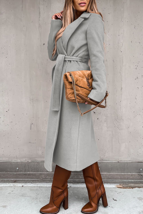 Kathiadress Lapel  woolen simple strappy windbreaker coat