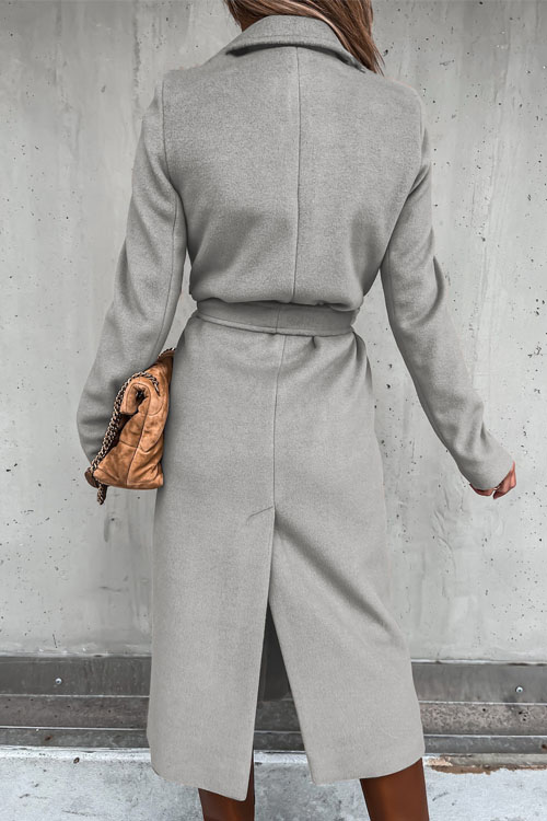 Kathiadress Lapel  woolen simple strappy windbreaker coat