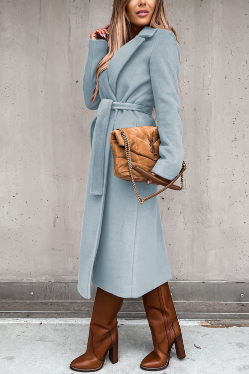 Kathiadress Lapel  woolen simple strappy windbreaker coat