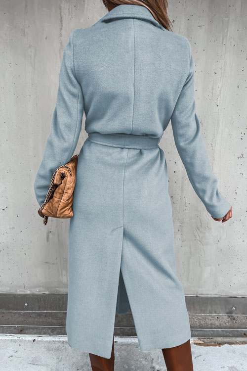 Kathiadress Lapel  woolen simple strappy windbreaker coat