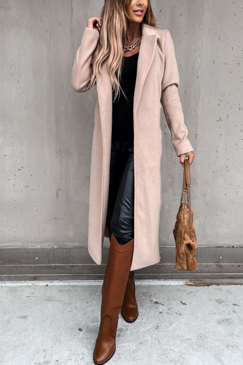 Kathiadress Lapel  woolen simple strappy windbreaker coat