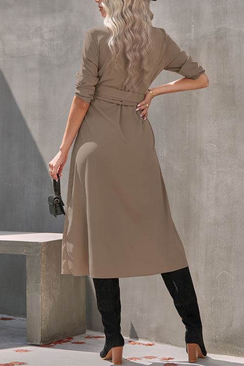 Kathiadress Solid color  long sleeves cardigan dress