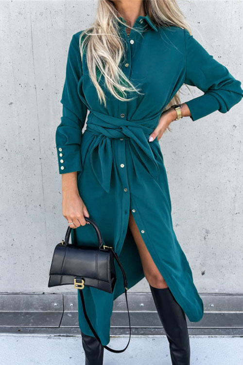 Kathiadress Solid color  long sleeves cardigan dress