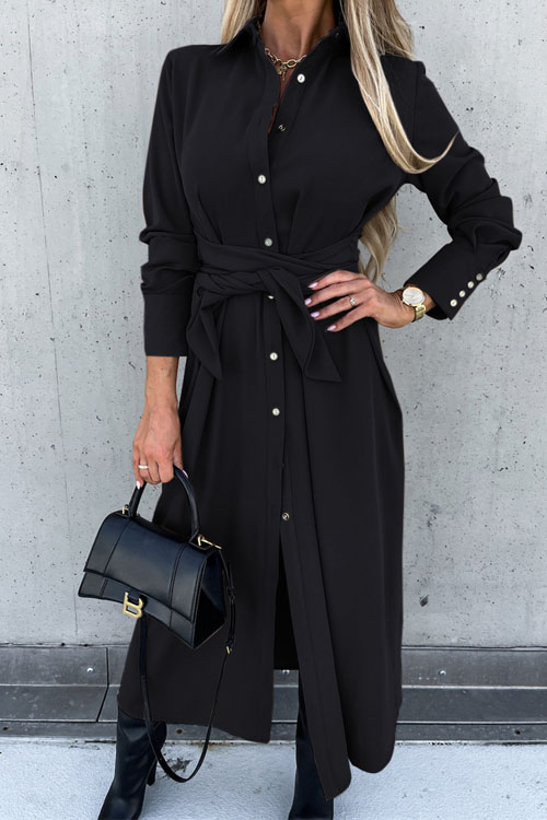 Kathiadress Solid color  long sleeves cardigan dress