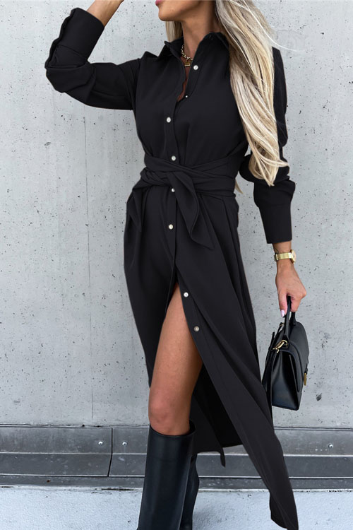 Kathiadress Solid color  long sleeves cardigan dress