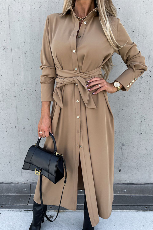 Kathiadress Solid color  long sleeves cardigan dress
