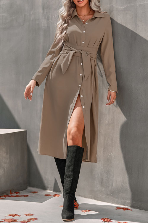 Kathiadress Solid color  long sleeves cardigan dress