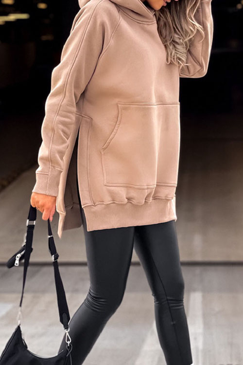 Kathiadress  Pocket feature slit hoodie sweatshirt