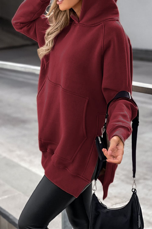 Kathiadress  Pocket feature slit hoodie sweatshirt