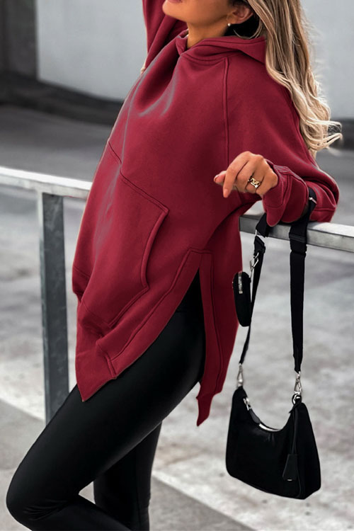 Kathiadress  Pocket feature slit hoodie sweatshirt