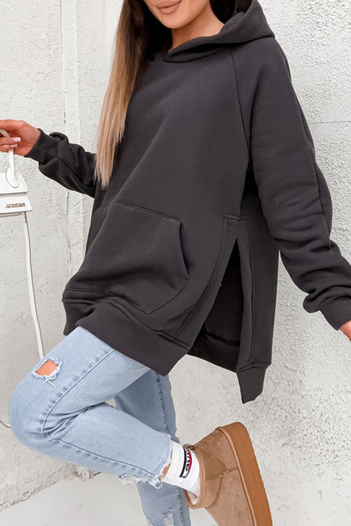 Kathiadress  Pocket feature slit hoodie sweatshirt