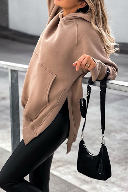 Kathiadress  Pocket feature slit hoodie sweatshirt