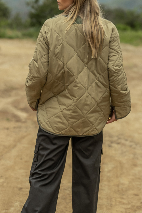 Kathiadress Hourglass quilted cotton color-block double patch pocket jacket