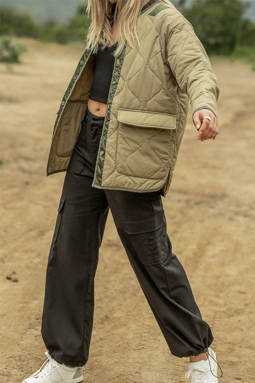 Kathiadress Hourglass quilted cotton color-block double patch pocket jacket