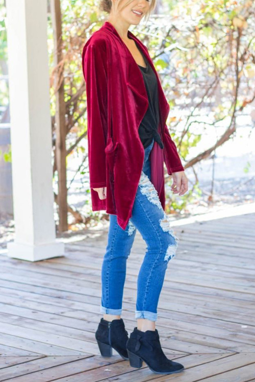 Kathiadress Velvet loose double patch pocket cardigan jacket