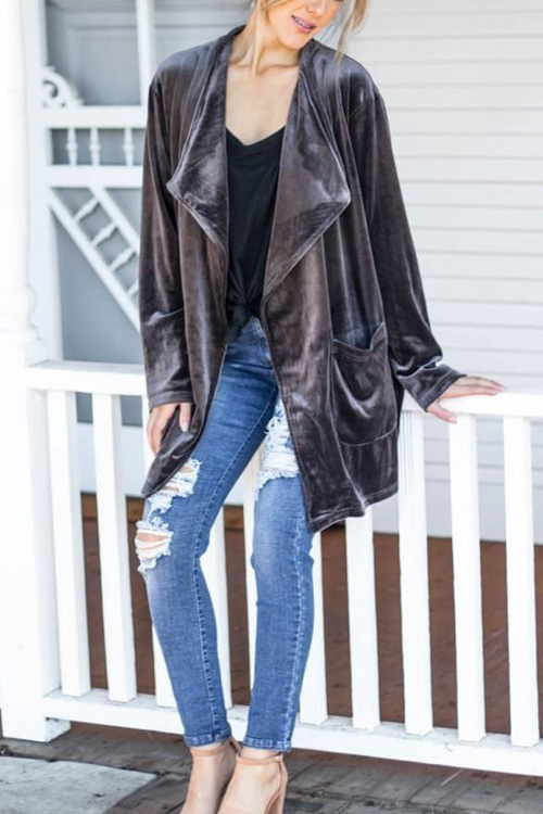 Kathiadress Velvet loose double patch pocket cardigan jacket