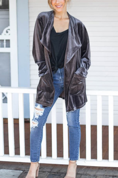 Kathiadress Velvet loose double patch pocket cardigan jacket