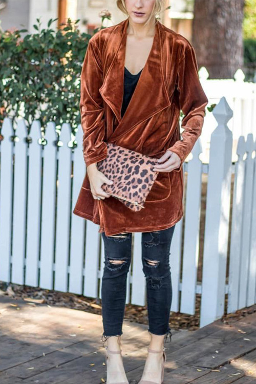 Kathiadress Velvet loose double patch pocket cardigan jacket