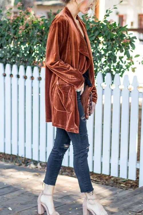 Kathiadress Velvet loose double patch pocket cardigan jacket