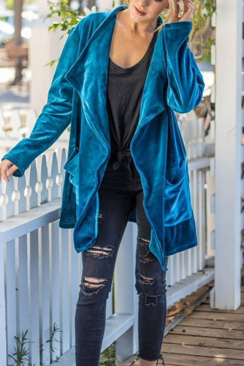 Kathiadress Velvet loose double patch pocket cardigan jacket