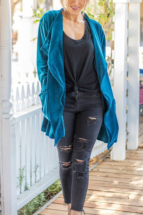 Kathiadress Velvet loose double patch pocket cardigan jacket