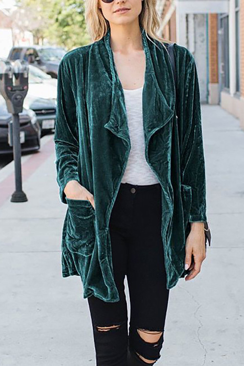Kathiadress Velvet loose double patch pocket cardigan jacket