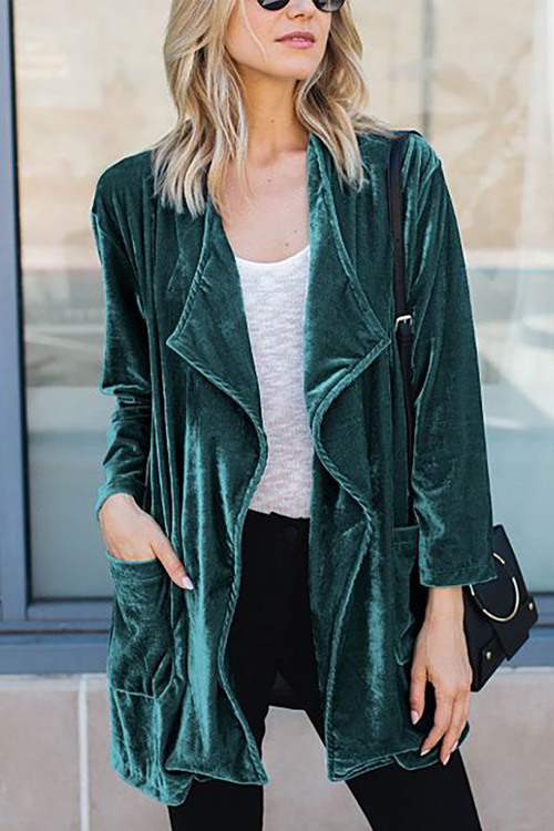 Kathiadress Velvet loose double patch pocket cardigan jacket