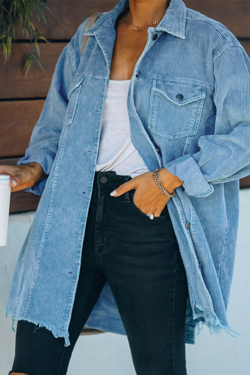 Kathiadress Oversized washed corduroy cotton distressed vintage jacket