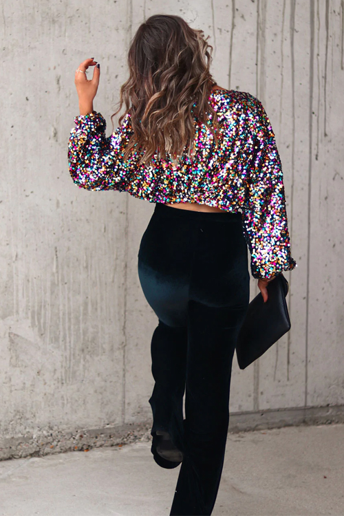 Nonnadress Disco Colorful Sequin Bell Sleeve Party T-Shirt
