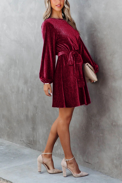 Nonnadress  Party casual velvet pressed lace-up dress