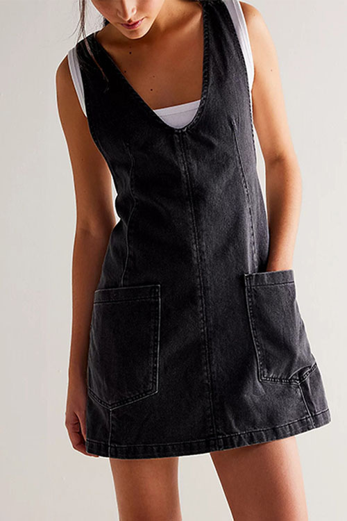 Nonnadress Denim Back Pocket Adjustable Dress