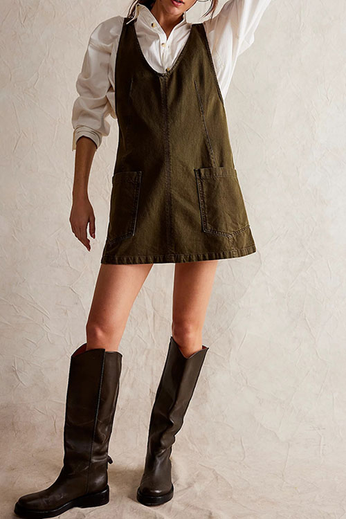 Nonnadress Denim Back Pocket Adjustable Dress