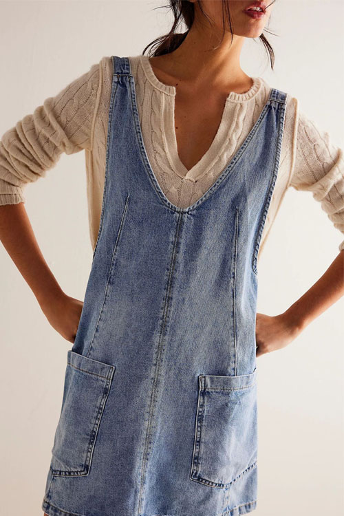 Nonnadress Denim Back Pocket Adjustable Dress