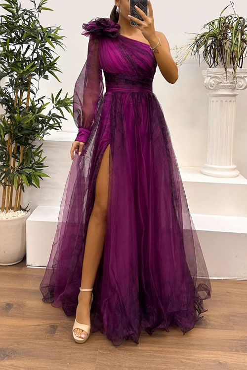 Nonnadress One-shoulder Mesh Printed Dress