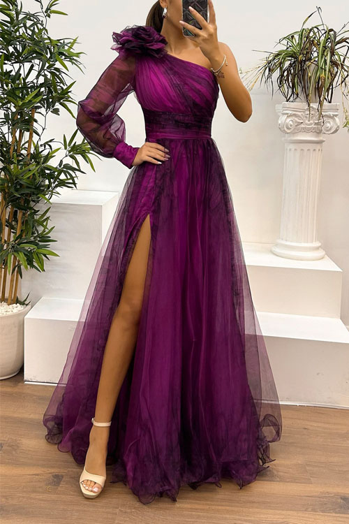 Nonnadress One-shoulder Mesh Printed Dress