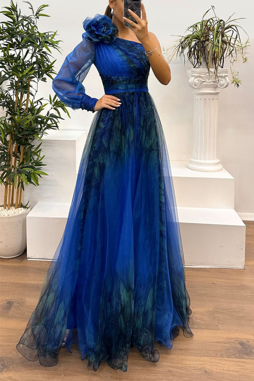 Nonnadress One-shoulder Mesh Printed Dress