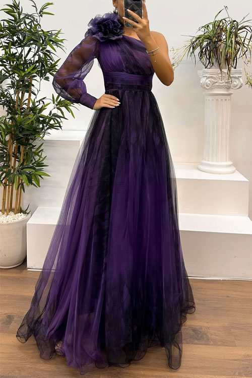 Nonnadress One-shoulder Mesh Printed Dress